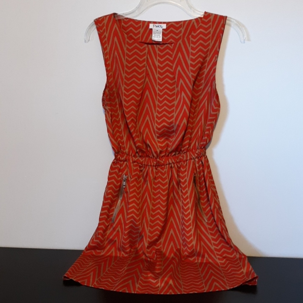 Pinky Red and Brown Chevrons Dress, size M